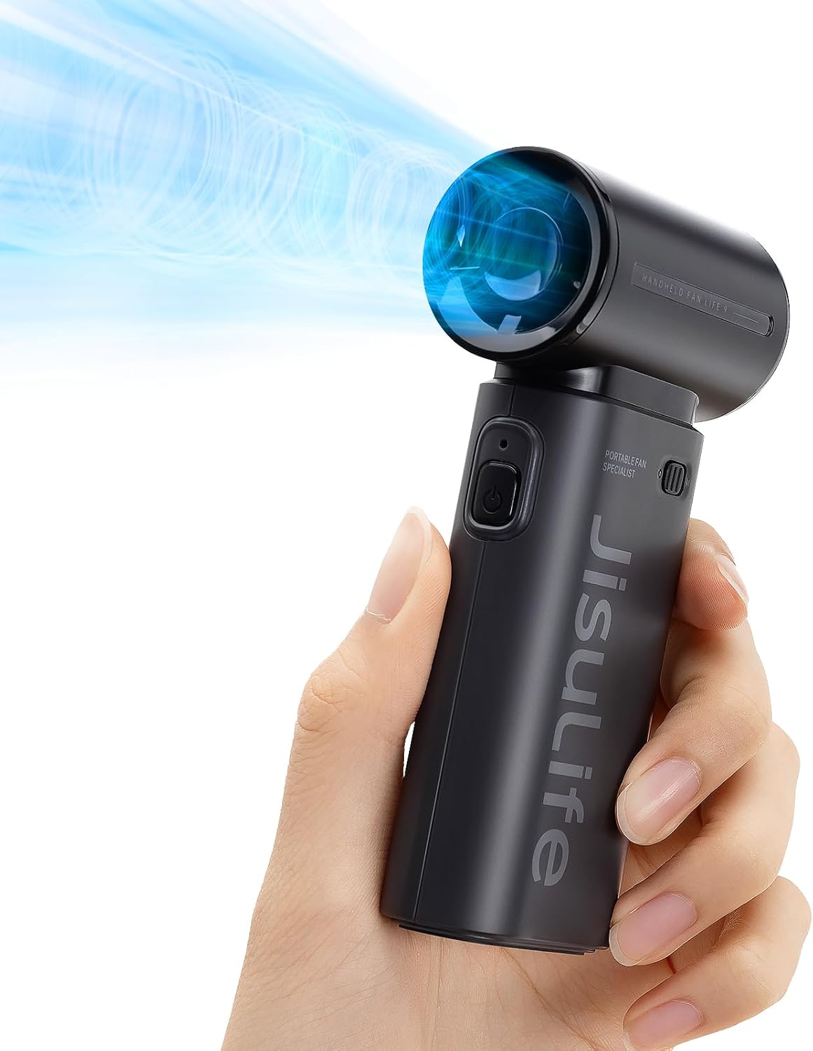 JISULIFE Portable Turbo Handheld Fan — 6000mAh, 5-Speed, USB-C Rechargeable